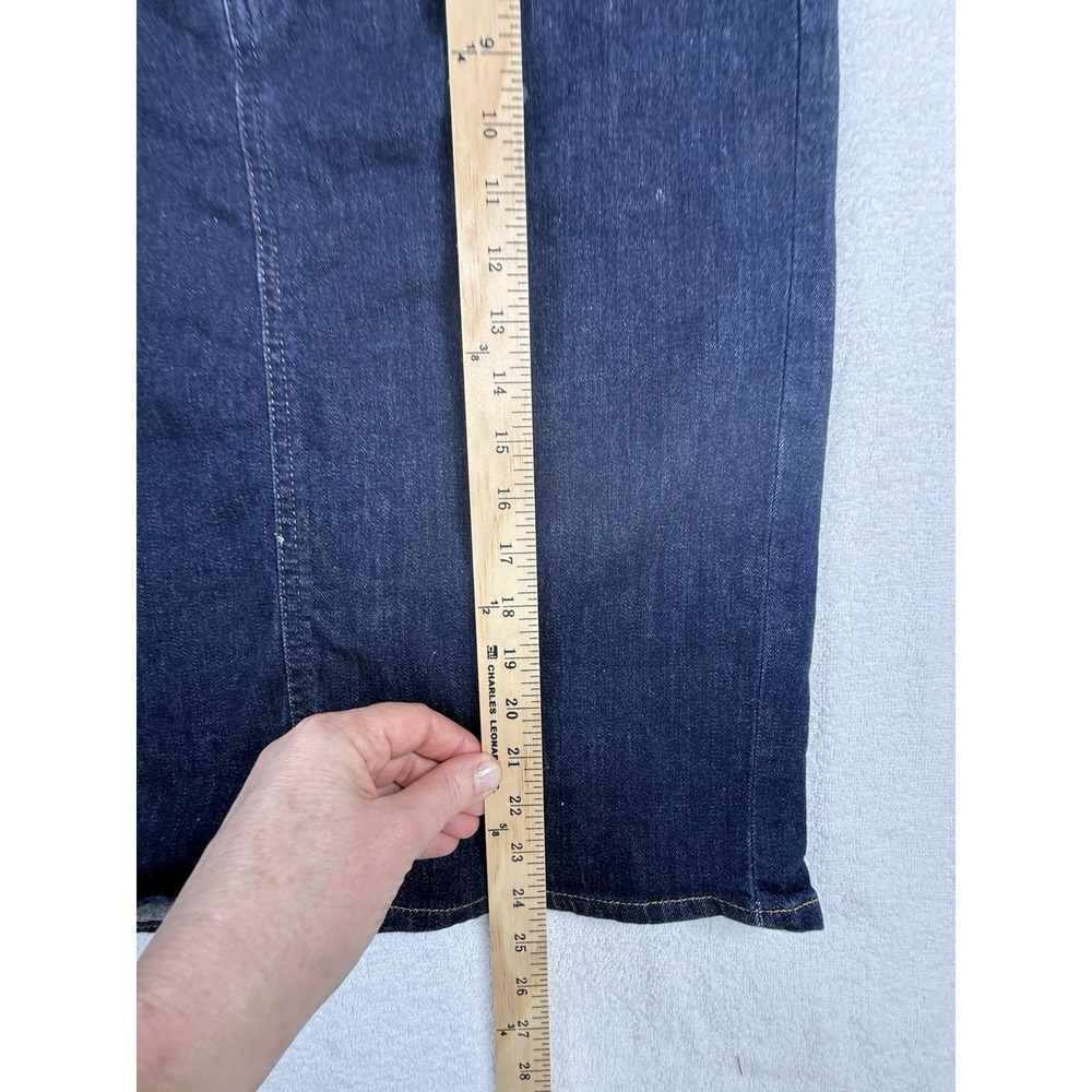 dark wash blue Lauren Ralph Lauren stretch denim pencil skirt with a back slit 8 - Picture 5 of 16